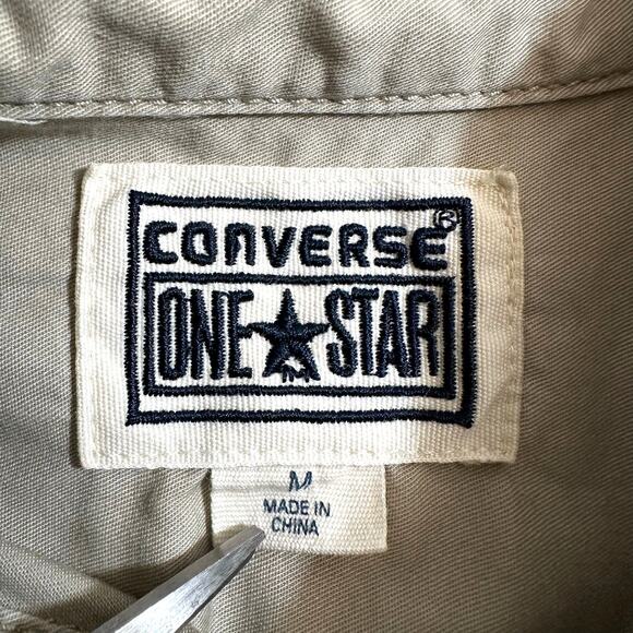 Converse One Star Men’s Long Sleeve Casual Button Up Shirt Top Pocket Beige M - Picture 8 of 10